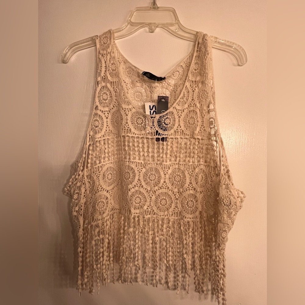 NWT XL Ooh La La Cream Lace See-through Tank Top